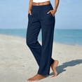 thumbnail image 2 of Sunnin Women Summer 2PC Linen Solid Color Loose Straight Leg Pants With Pockets Side Slit Buttons Cropped Pants, 2 of 6