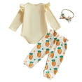 thumbnail image 3 of Okbabeha Infant Newborn Baby Girl Easter Outfits Carrot Embroidery Long Sleeve Romper Pants Set Headband, 3 of 8