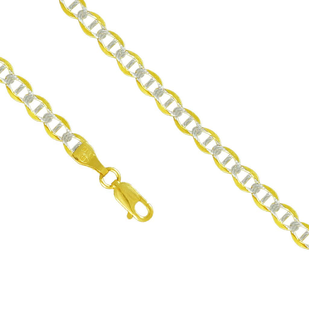 10K Yellow Gold 6.5mm Mariner Anchor Diamond Cut Pave Necklace Lobster Clasp (30 Inches)