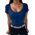 thumbnail image 2 of Womens T Shirts Summer Tops 2025 Solid Color Scoop Neck Slim Fit Ribbed Knit Basic Tees Tshirts Shirts for Women, 2 of 6