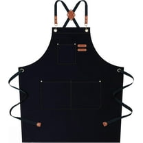 GoXteam Black Chef Aprons for Men Women with Large Pockets, Cotton Canvas Cross Back Heavy Duty Adjustable Work Apron