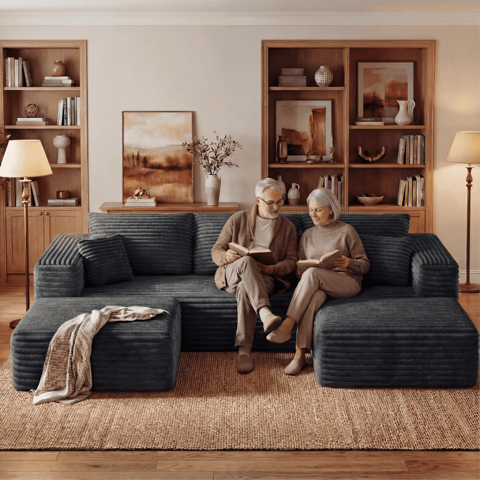 Cubente 108" Sectional Couch, Cloud Sofa, Boneless Couch No Assembly Required Modular Couch U-shaped Couch for Living Room