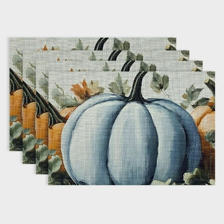 

Pratyus Pumpkin Flowers Leaves Table Decor Linen Placemat Set of 4 for Birthday Parties Christmas Restaurants & Buffets 18x12in