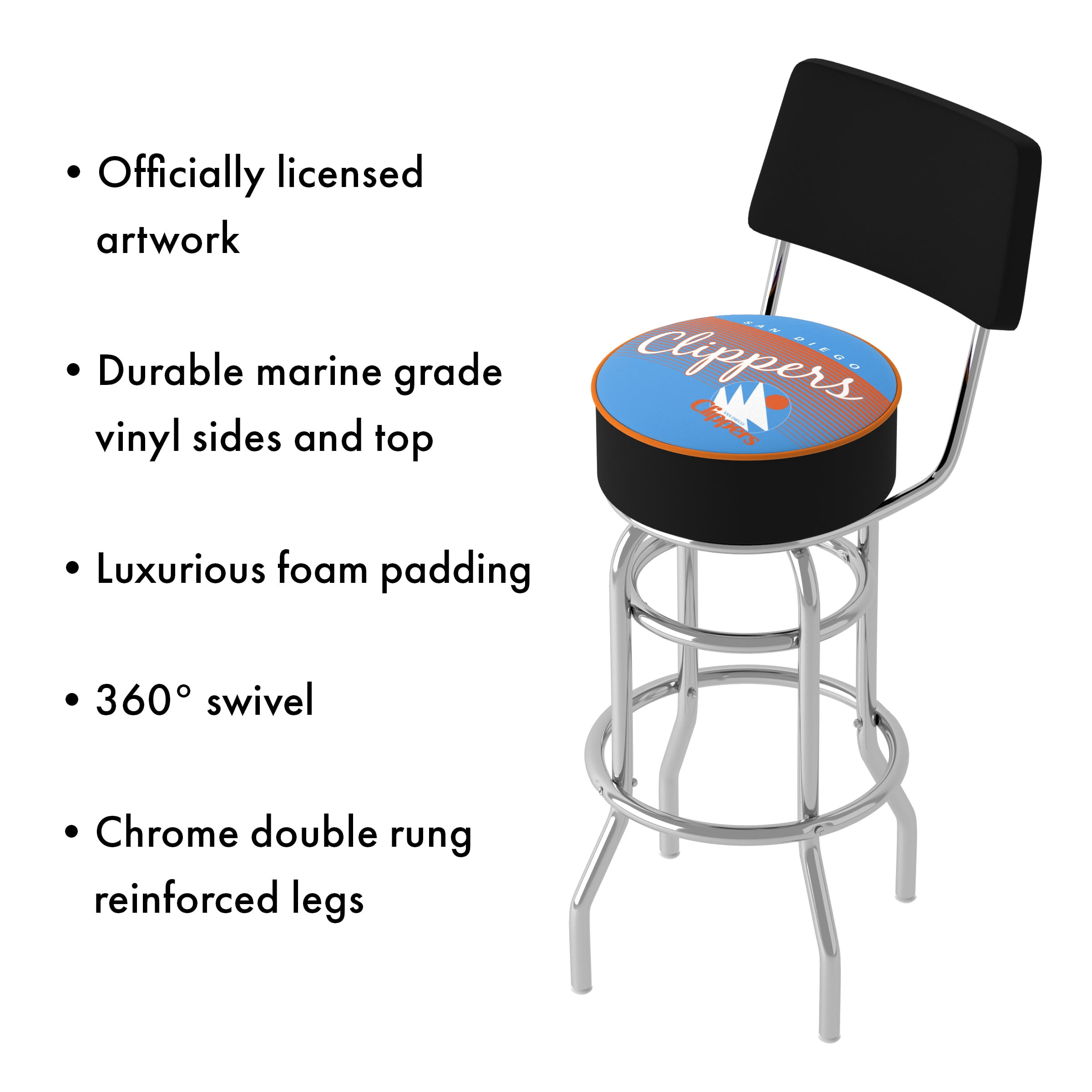 Trademark Gameroom San Diego Clippers Hardwood Classics Bar Stool with Back Rest