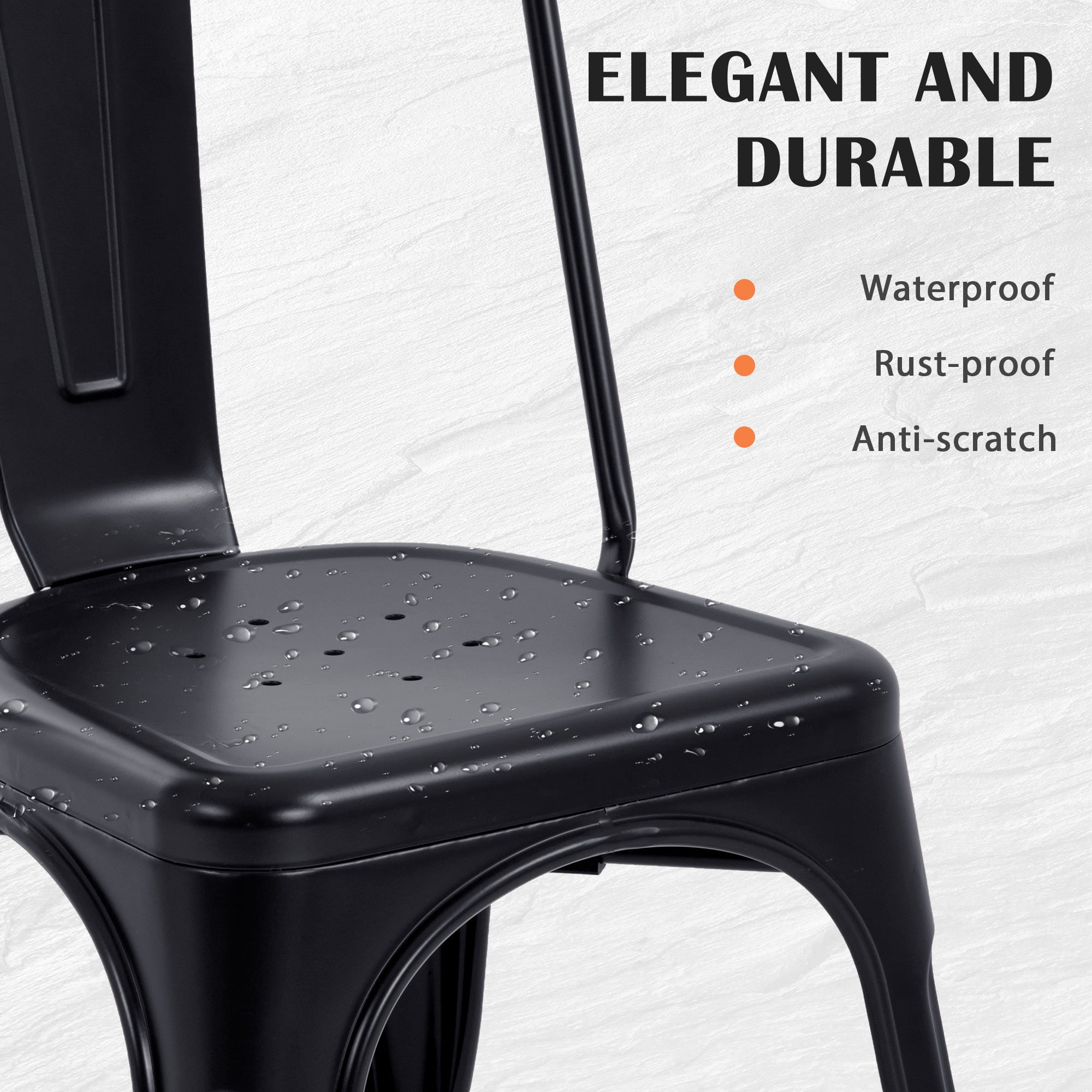CL.HPAHKL Dining Chairs Set of 4, Metal Kitchen Chairs 330LBS Weight Capacity, Stackable Indoor Outdoor Chairs for Kitchen Dining Room Café Restaurant Bistro Patio Bar Chairs, Black