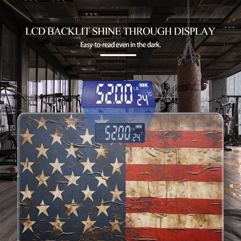 Bathroom Scale, Highly Accurate Digital Body Scale,Precisely Measures Weight up to 400 lbs-Vintage American Flag Painting
