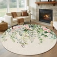 thumbnail image 2 of Sage Green Eucalyptus Leaves Round Area Rugs Collection 5', Weeping Floral Summer Botanical Non Slip Indoor Circular Throw Runner Rug Floor Mat Carpet for Living Room Dining Table Bedroom Nursery, 2 of 9