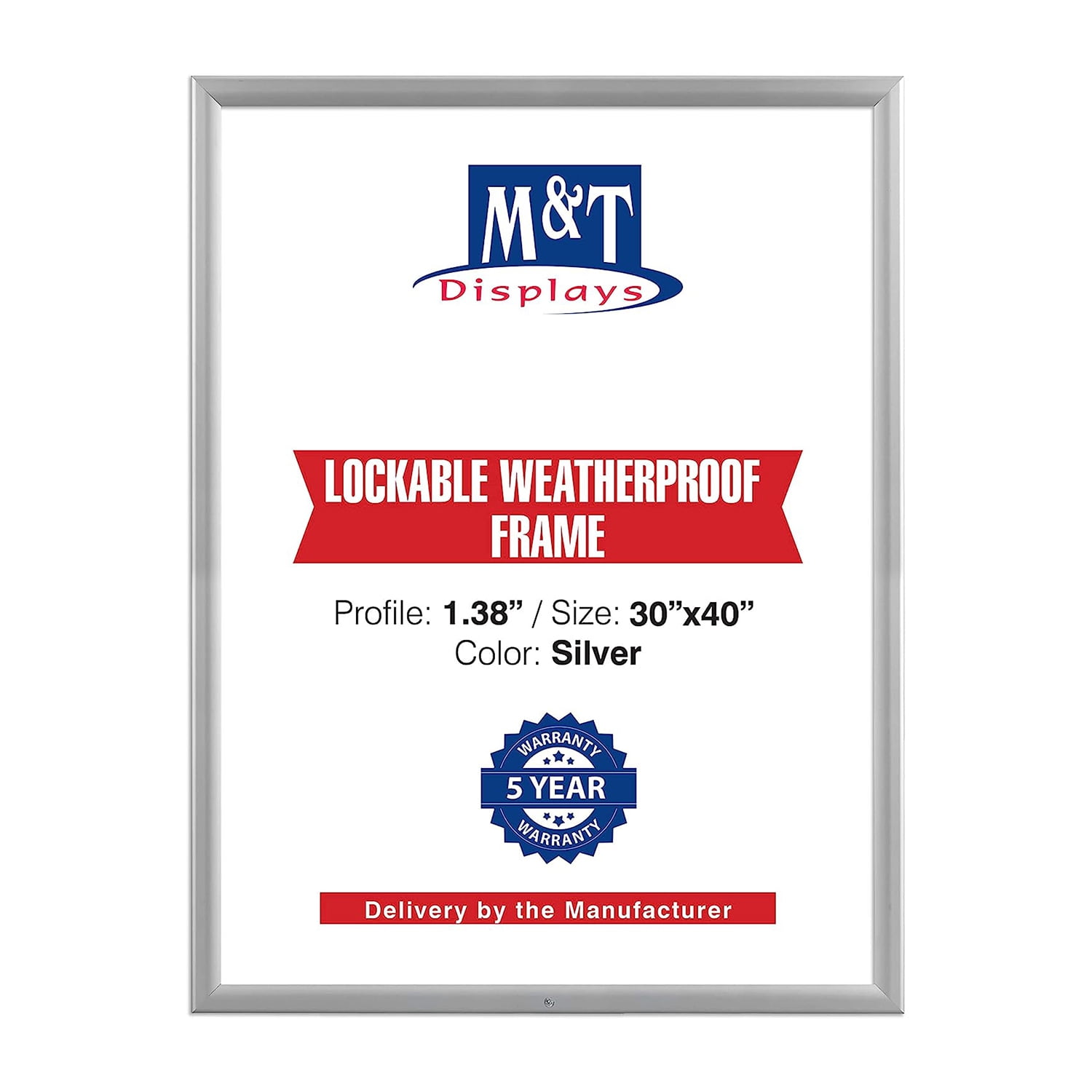 Lockable Weatherproof Snap Poster Frame 30x40 Inch Silver 1.38