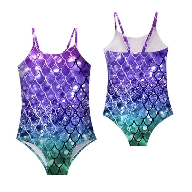 MIASHUI Girls 3d Print Fishscale Swimwear Sleeveless Bathing Suit One Piece Swimsuits,Purple,7-8 Years