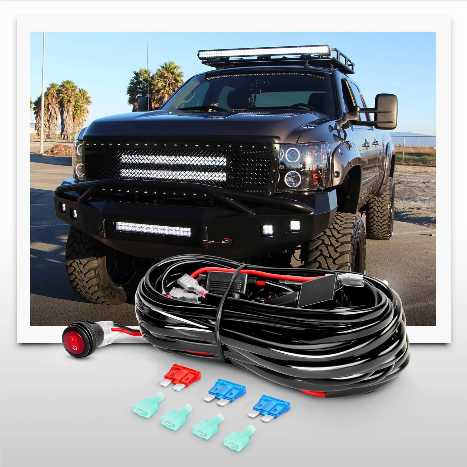 Nilight Led Light Bar 2PCS 5Inch 72W 10800Lumens Yellow Flood Beam Fog Driving Lamps Off-Road Lights with 16AWG Wiring Harness Kit-2 Lead
