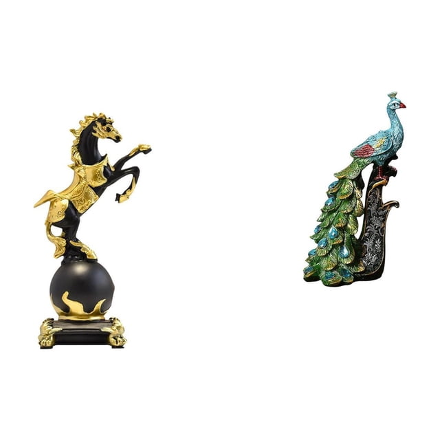 Colección De Esculturas De Animales Modernas, Figura De Caballo Y Pavo Real, Adorno De Mesa Para Dormitorio, Sala De Estar, Centro De Mesa, Escritorio De Oficina, Estantería, Decoración Del