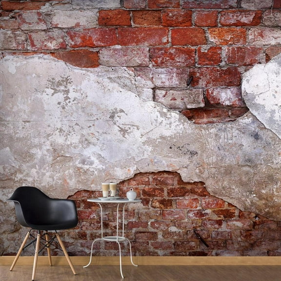 Tiptophomedecor Peel and Stick Wallpaper Wall Mural - Old Plaster Brick Wall - Removable Wall Decals