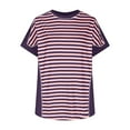 thumbnail image 6 of CQONEPT Clearance Striped Shirts for Women 2025 Crewneck Tunic Short Sleeve Tops Summer Loose Fit Comfy Color Block T-Shirt,Purple S-XXL, 6 of 10