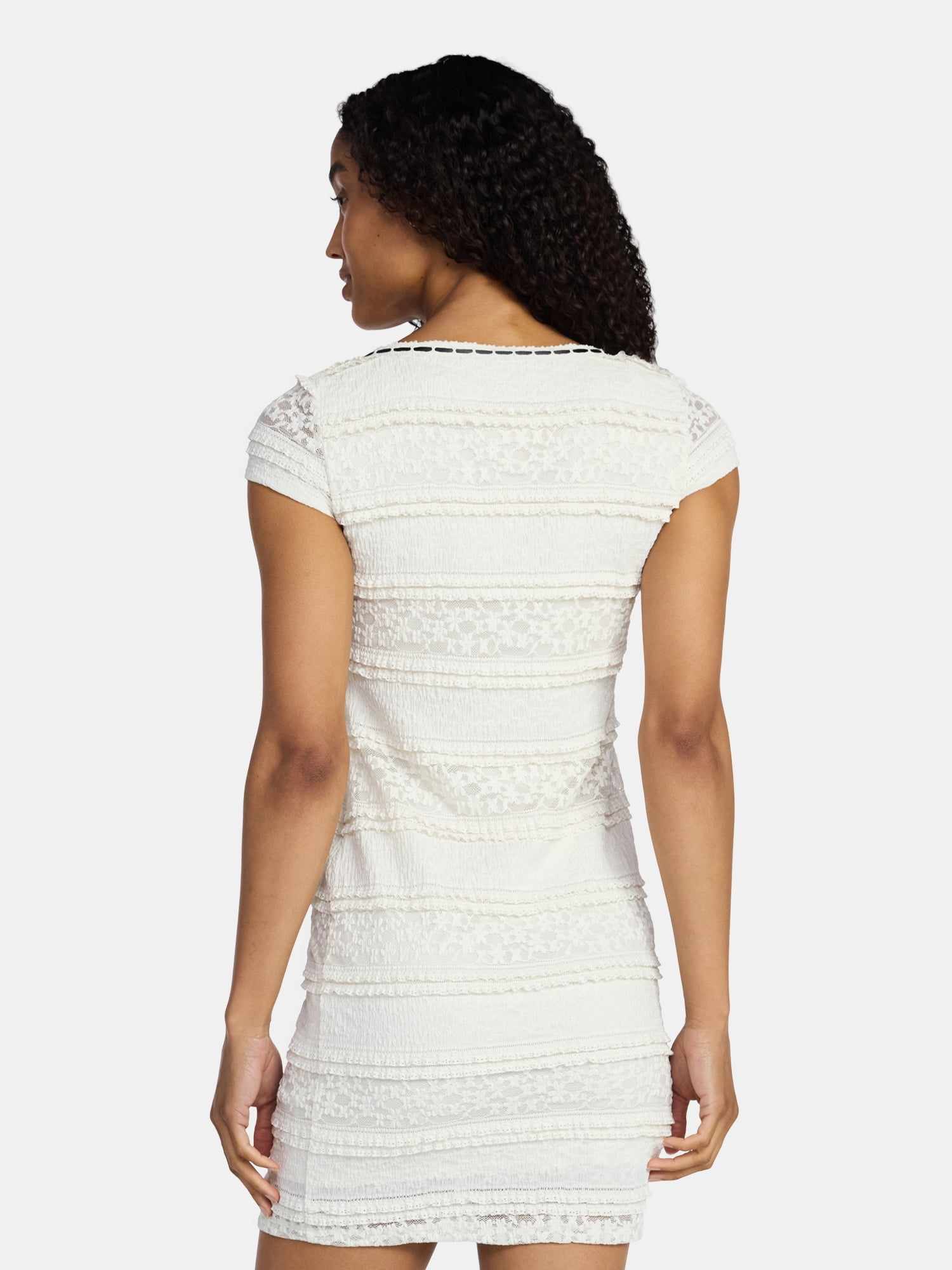 Madden NYC Women’s Texture Lace Mini Dress with Short Sleeves, Sizes XXS-XXL