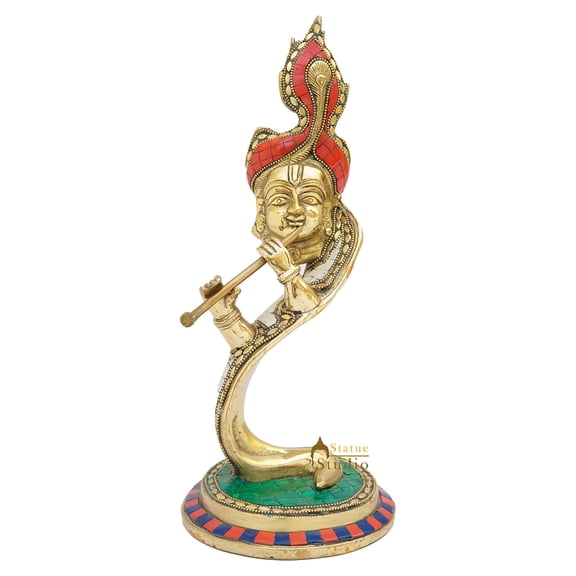 StatueStudio Krishna Murti Flute Playing Krishna Statue Vastu Religious Figurine For Mandir, Living Room, Office Table and Home Decor Tabletop Gift Item (6 X 5 X 13 Inch)