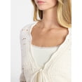 thumbnail image 4 of No Boundaries Tie Front Pointelle Cardigan, Women’s Sizes XXS-XXL, 4 of 5