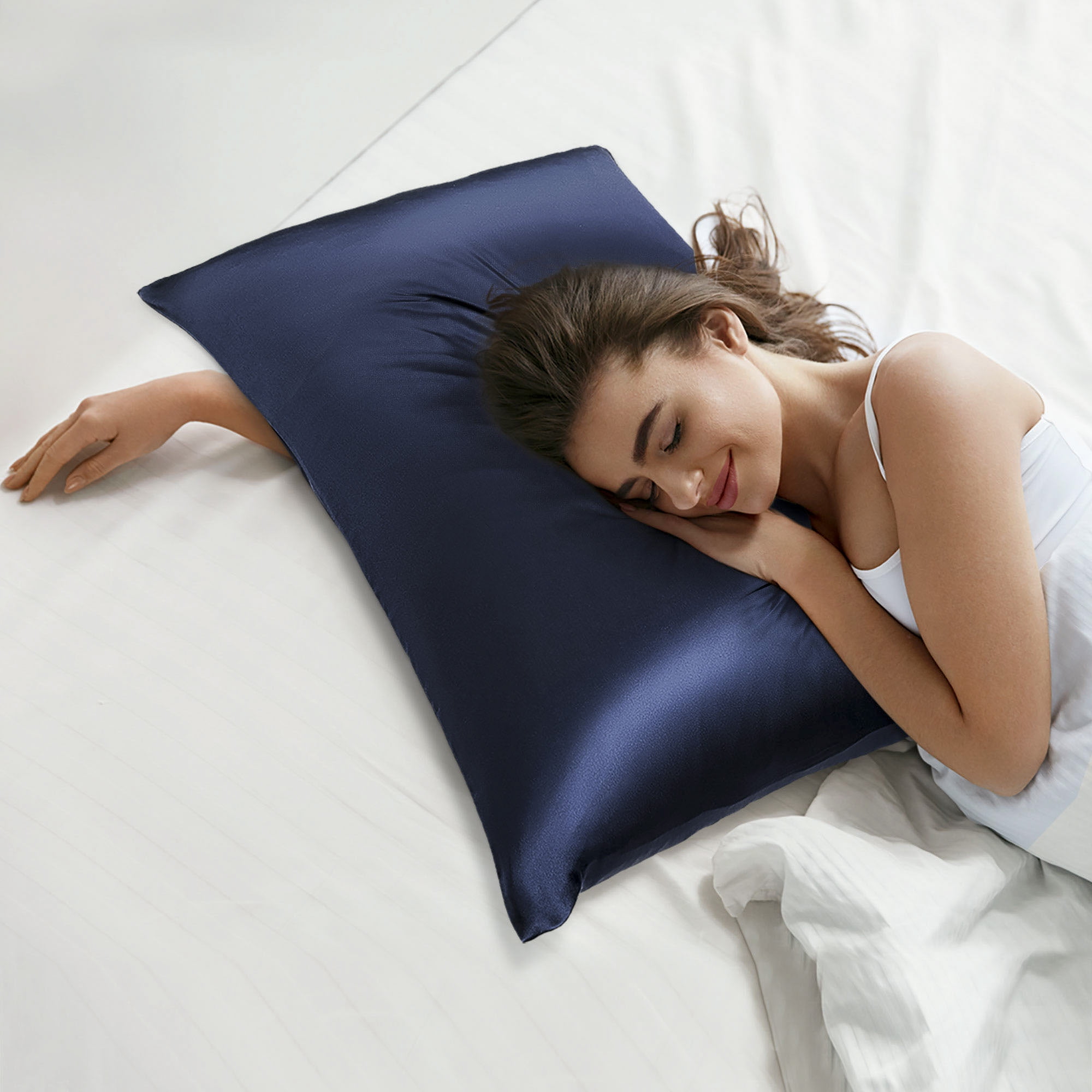 Unique Bargains 19 Momme Silk Pillowcase with Zipper 1 Pc Navy Blue 20" x 30"