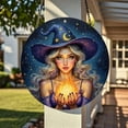 thumbnail image 2 of HELLOYOUNG 1PC 2D Flat Circular Aluminum Wall Decoration - Witch in Starry Night Plaque | Suitable for Indoor & Outdoor Use (Kitchen,, 2 of 9