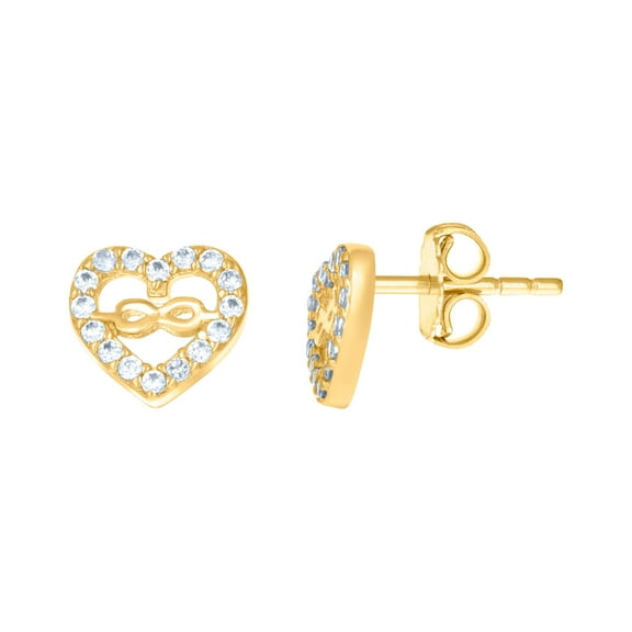 14k Yellow Gold Womens Cubic Zirconia Love Infinity Heart Stud Earrings 7.3x7.8mm Wide Stud Earring for Women