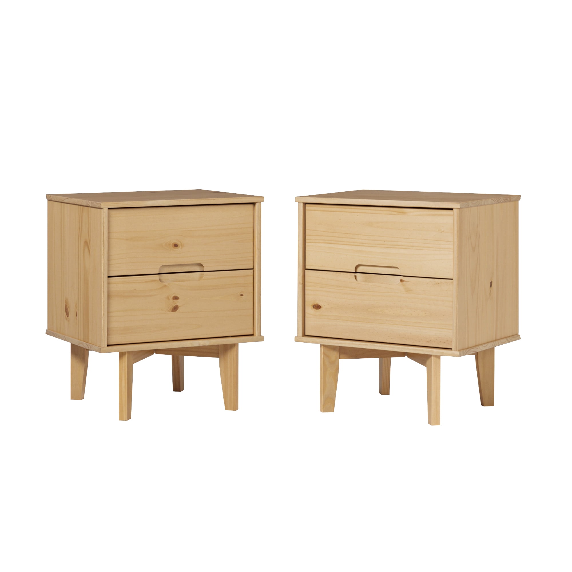 Walker Edison Set of 2 Mid-Century Modern 2-Drawer Nightstands, Natural Pine
