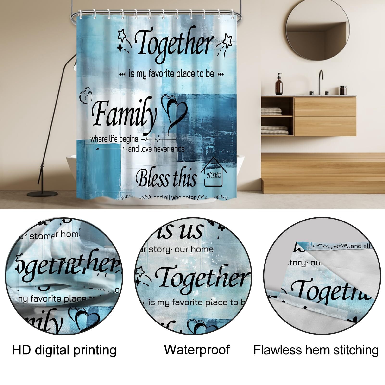 Brythos 4Pcs Shower Curtain Set,Complete Bathroom Set with Accessories Bathroom Rug Set,Safe Eco-Friendly Materials Bathroom Sets,Style2,72"X72"