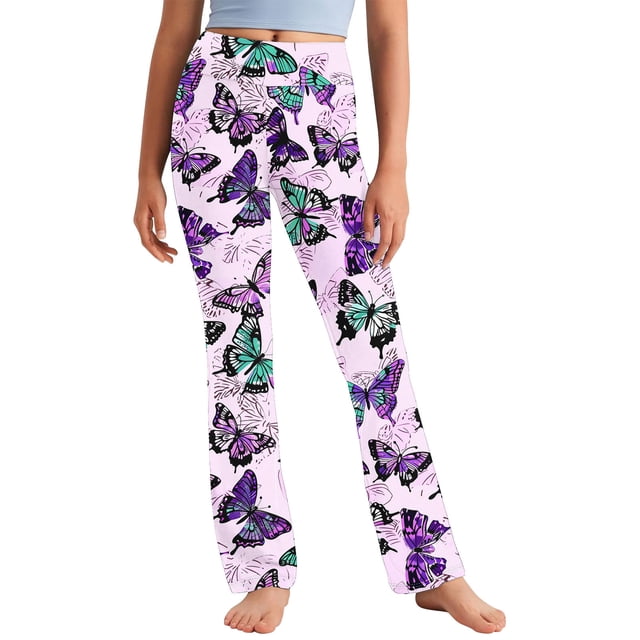Odeerbi 2-13 Años Niñas Pantalones de Yoga de Pierna Ancha Entrenamiento Baile Deporte Atlético Pantalones Elasticidad Lindo Cintura Alta Pantalones de Pierna Recta