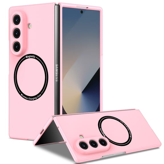 Sanwo for Samsung Galaxy Z Fold 8 Ultra Case, Built-in Magnetic Ring Wireless Charging Compatible, Shock Absorbing Anti-Scratch Protective Cover, Pink
