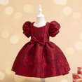 thumbnail image 5 of KIMI BEAR Little Girls Formal Dress 6T Little Girls Party Dress Princess Dress 7T Little Girls Embossed Floral Short Puff Sleeve Princess Dress Red, 5 of 9