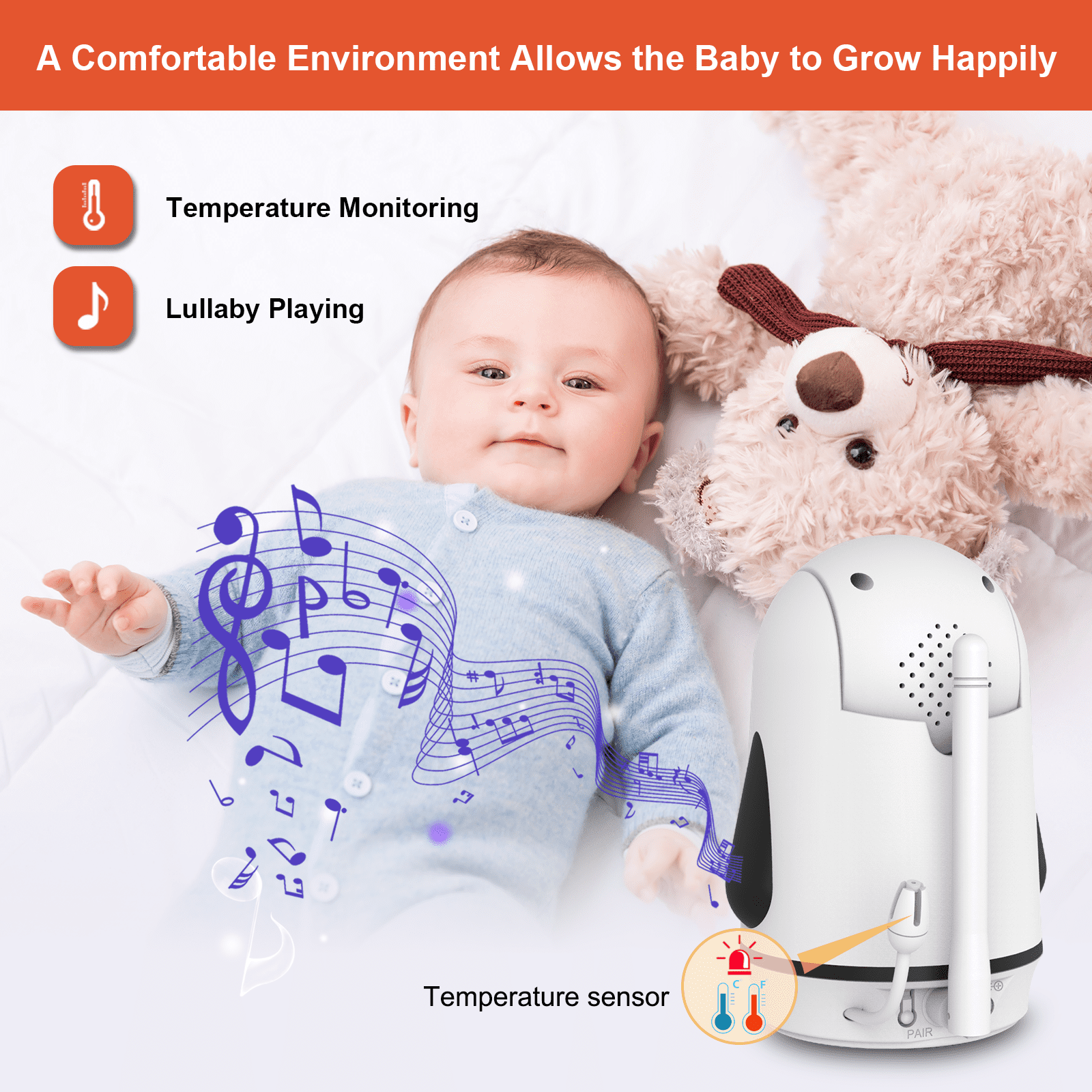 HelloBaby HB6352 Video Baby Monitor – 5″ LCD, No Wifi, Pan-Tilt-Zoom, 1000 ft Range