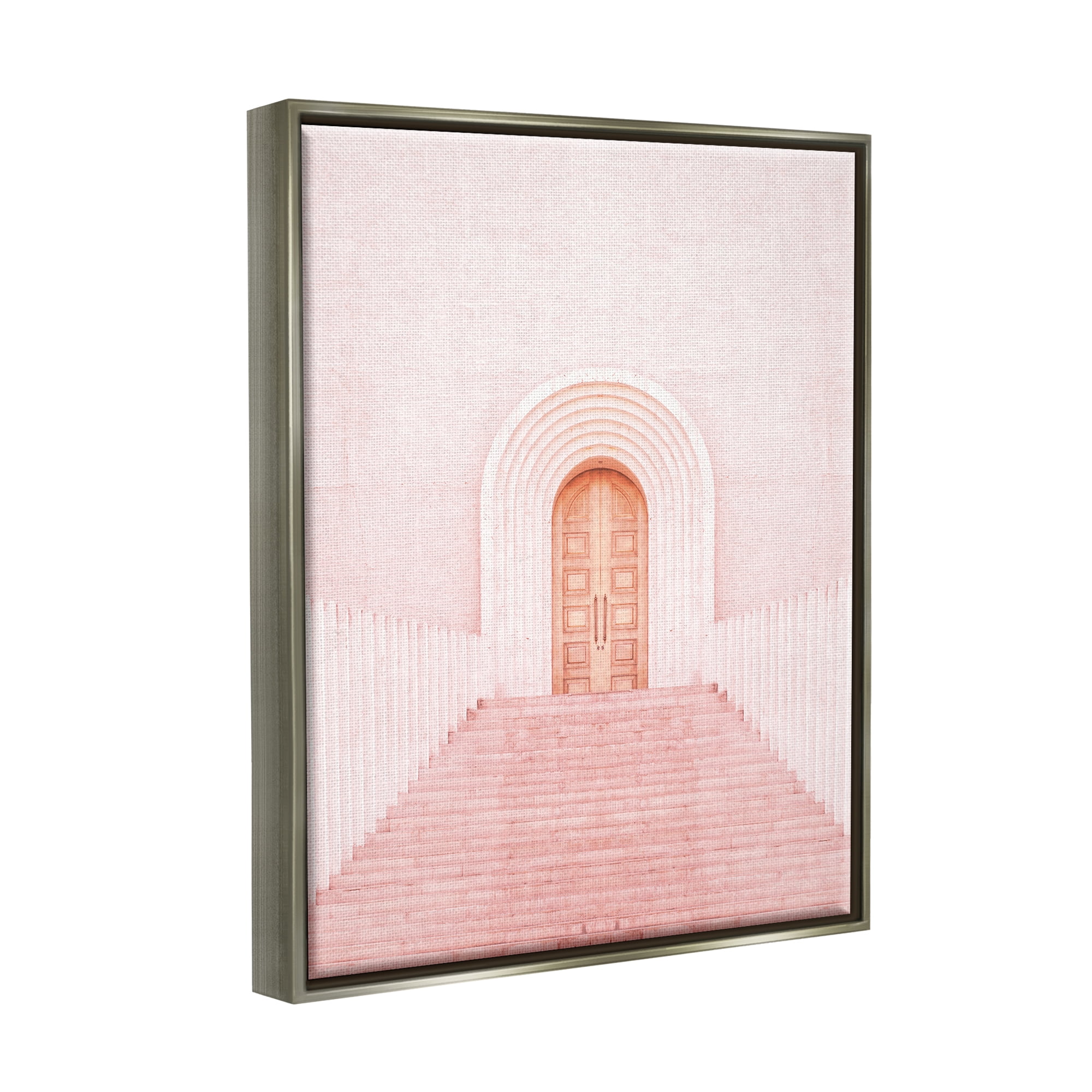 Stupell Industries Pink Door Architecture Travel & Places Photography Gray Floater Framed Canvas Art Print Wall Art, 17 x 21