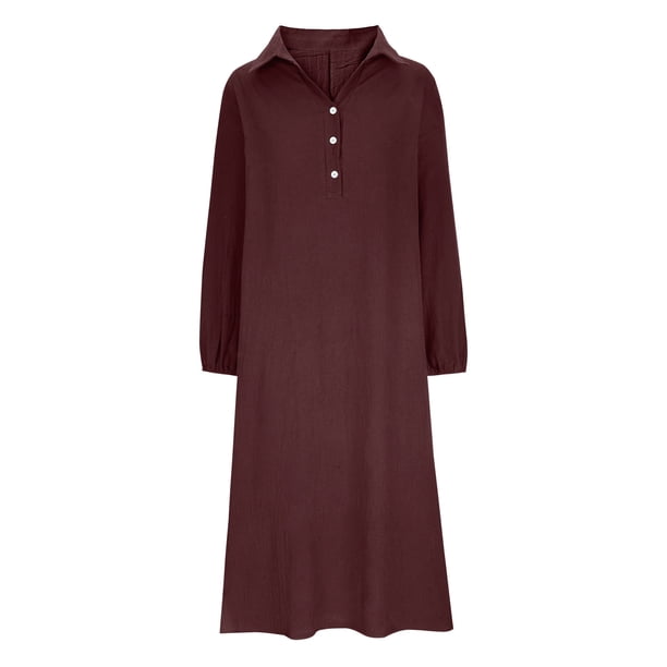 IROINNID Maxi Dress for Women Strapless V-Neck Shift Dress Winter V-Neck Long  Sleeve Button Long Dress ,Burgundy - Walmart Business Supplies