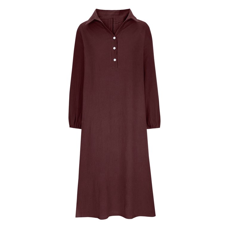 IROINNID Maxi Dress for Women Strapless V-Neck Shift Dress Winter V-Neck Long  Sleeve Button Long Dress ,Burgundy - Walmart.com