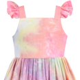 thumbnail image 3 of Sunny Fashion Girls Dress Tie Dye Backless Pink Bow Tie Cross Ruffle Flare Sleeve 4 Years, 3 of 5