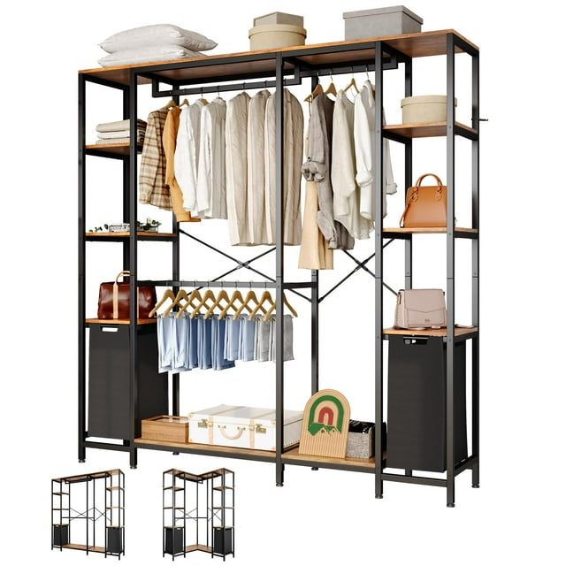 Simple Hogar Closet Ropero Armable 200cm Madera De Metal Closet Para Ropa Marrón