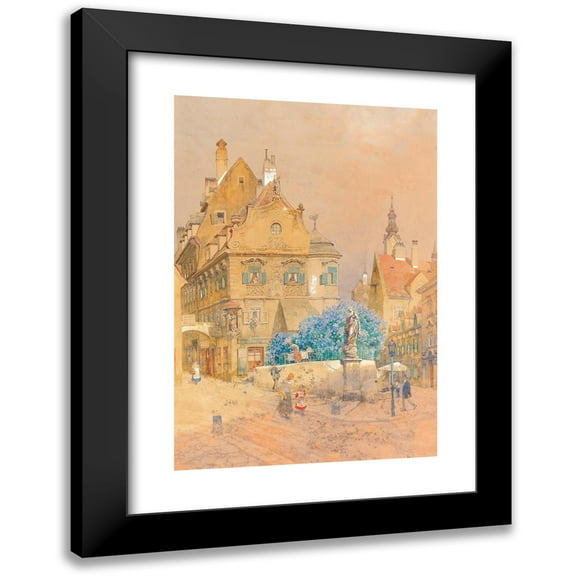 Franz Kopallik 11x14 Black Modern Framed Museum Art Print Titled - A Corner of a Street with a Lilac Bush and the Statue of a Madonna