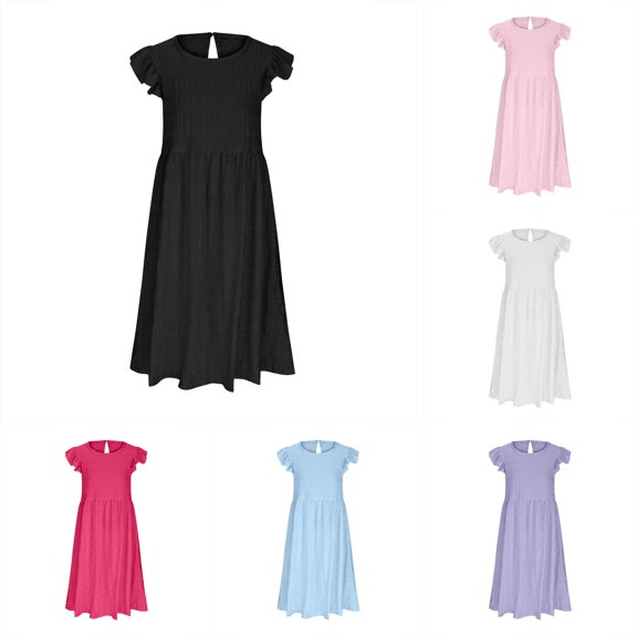 Girl Dress Sleeveless Elastic Waist Stylish Charming Sweet for Summer and Outdoor Gentle Dress Set