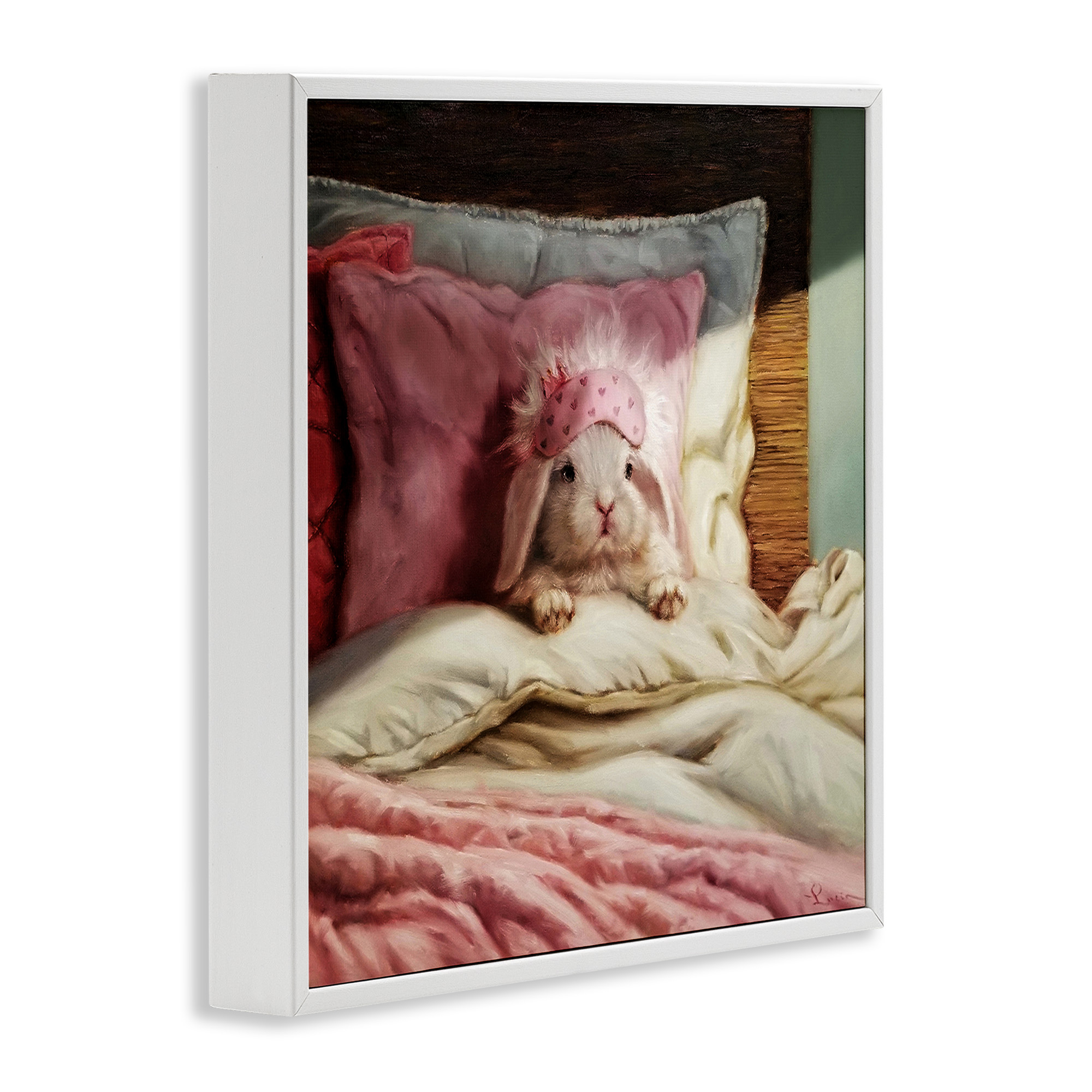 Stupell Industries Bunny Resting in Bed Animals & Insects Painting White Framed Art Print Wall Art, 24 x 24