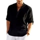 thumbnail image 4 of Camiseta de manga larga de lino para hombre, camiseta informal suelta de Color sólido, camisa de lino de algodón de manga larga, nueva, 4 of 4