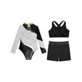thumbnail image 4 of TSSOE Kids Girls Long Sleeve Gymnastics Leotard with Crop Tops Athletic Shorts Sets Rhinestone Dance Unitard Biketards White 10, 4 of 5