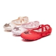 thumbnail image 4 of Pebbuoy 1 Pair Girls Ballet Shoes Soft Sequin Crown Pattern Anti-skid Bottom Elastic Band Faux Silk Breathable Wear-resistant Toddler Big Kid Children Dance Slippers, 4 of 6
