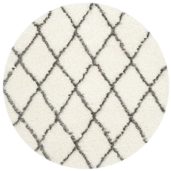Shag & Flokati Rug - Moroccan Shag 80% Polypropylene 20% Polyester -Ivory/Grey-Color:Ivory/Grey,Design:Shag/Flokati,Shape:Round,Size:5' X 5'