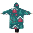 thumbnail image 2 of Oversized Wearable Blanket Hoodie,Dark Green Christmas Tree and House Pattern Sherpa Blanket Hoodie with Super Pockets,Super Warm Fuzzy Pullover for Women & Men, 2 of 6