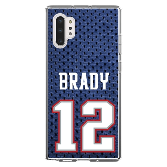 DistinctInk Clear Shockproof Hybrid Case for Galaxy Note 10 PLUS (6.8" Screen) - TPU Bumper, Acrylic Back, Tempered Glass Screen Protector - Brady 12 Jersey - Football Team