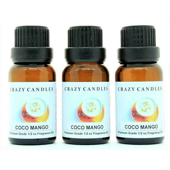 Crazy Candles Coco Mango 3 Bottles 1/2 FL Oz Each (15ml) Premium Grade Scented Fragrance Oil Made in USA