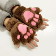 Cute Cat Paw Shaped Fuzzy Plush Gloves, Creative Valentine's Day Gift, 1 Pair, Black