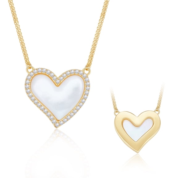 S925 Sterling Silver Heart Pendant Necklace, 18K Gold Plated Mother-of-Pearl Shell Inlay, Adjustable Women’s Jewelry Gift