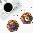 thumbnail image 4 of Vsdgher Sunshine Cute Cat Sunflower Leather Coasters for Drinks, Durable Drink Coasters 4 Set for Tabletop Protection, Luxurious Home Décor and Housewarming Gift ( {designName})Hexagon, 4 of 6