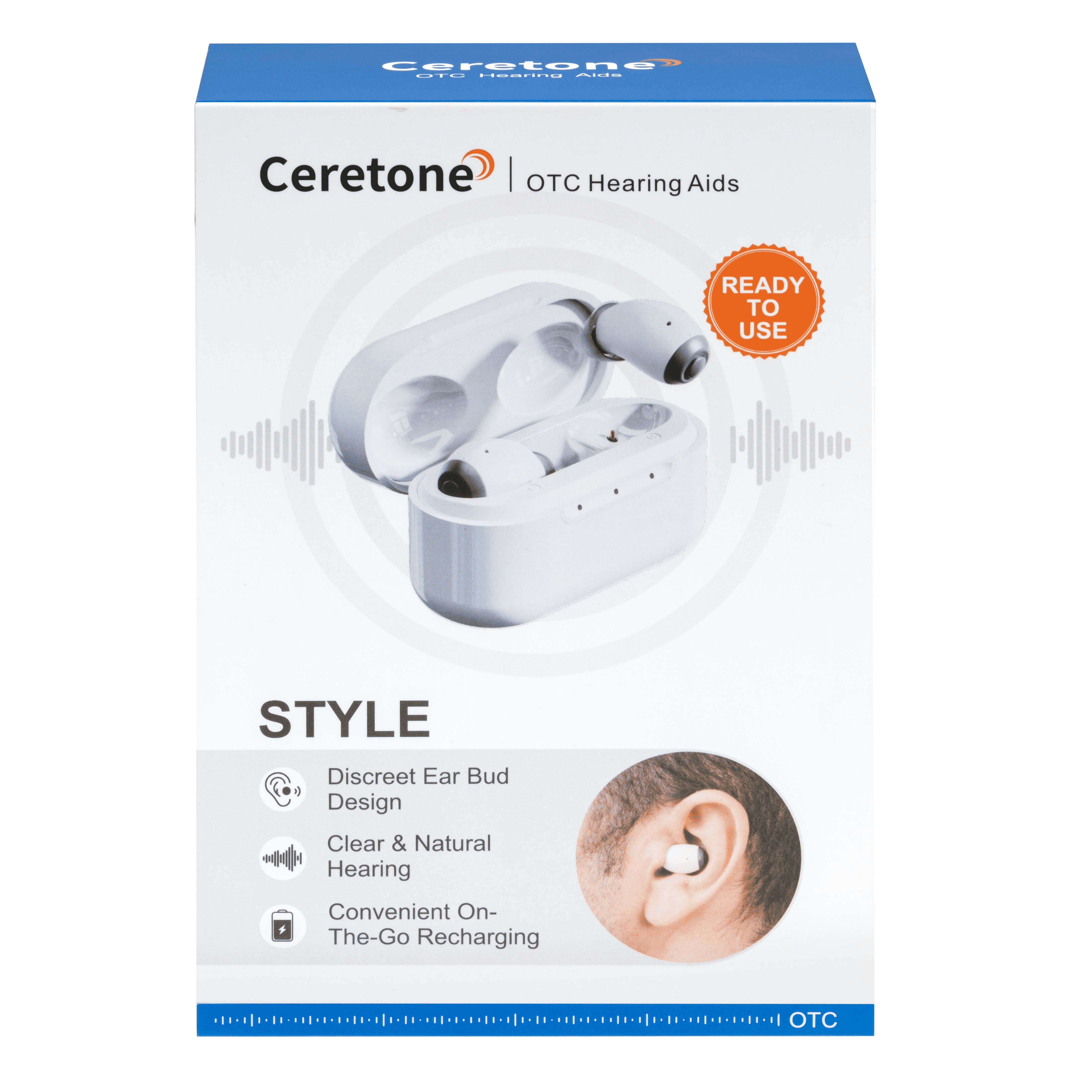Ceretone Style Discreet Cleared OTC ITE Hearing Aids Advanced Model with Wide Dynamic Range Compression and Adaptive Feedback Cancellation Universal Fit 1 Pair Video Guide Customer Support
