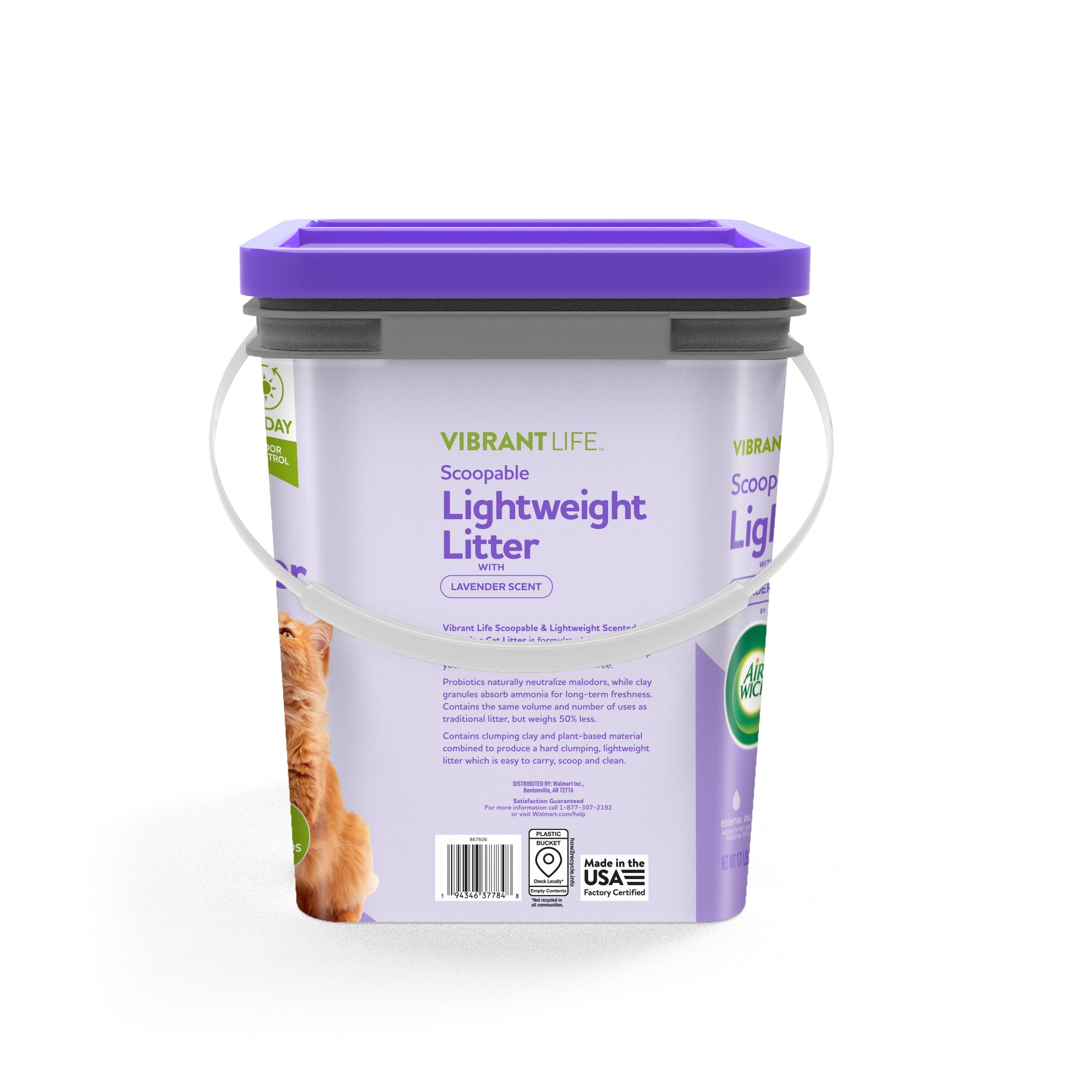 Vibrant Life Scoopable Lightweight Litter with Air Wick Lavender Oil and Activated Carbon to last up to 21 Days of Odor Control, 17 lb. Pail