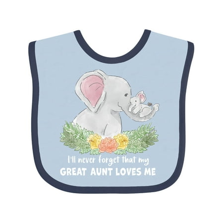 

Inktastic I ll Never Forget That My Great Aunt Loves Me Cute Elephants Gift Baby Boy or Baby Girl Bib